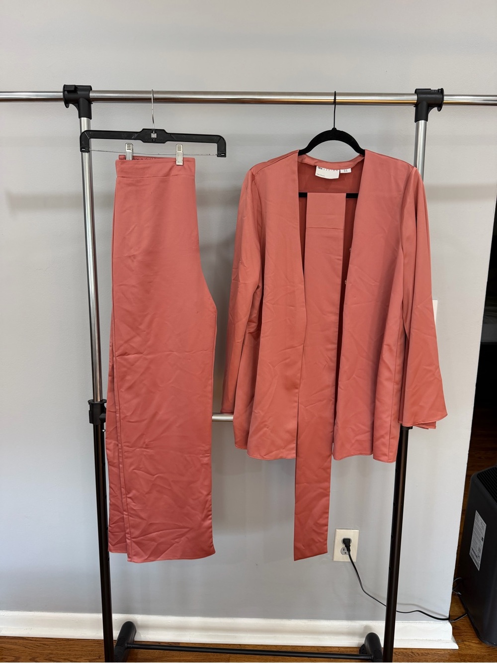 ASOS Satin Skirt and Jacket Set in Dusty Rose